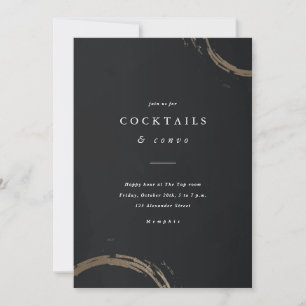 Invitation Fête de Cocktail Anneaux Dorés Noirs et Or