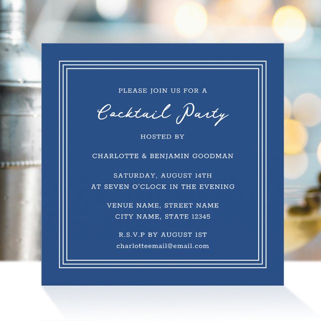 Invitation Fête de Cocktail Classique Carré Bleu Foncé (Créateur téléchargé)