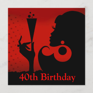 Invitation Fête de cocktail de 40e anniversaire Glam   rouge 