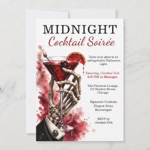 Invitation Fête de Cocktail de Minuit Skeleton Martini Hallow