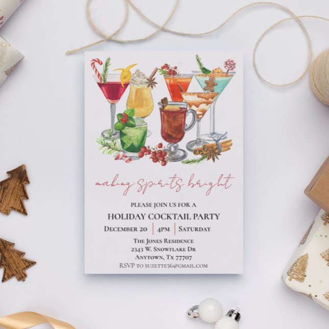Invitation Fête de Cocktail de Noël avec des esprits brillant (Créateur téléchargé)