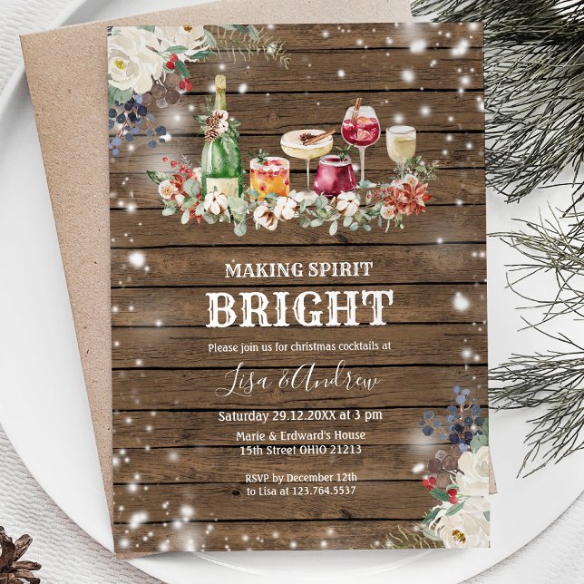 Invitation Fête de Cocktail de Noël avec des esprits brillant (Créateur téléchargé)