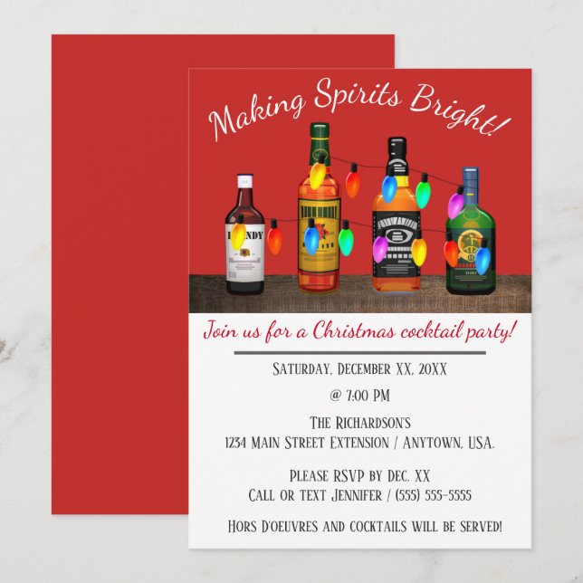 Invitation Fête de Cocktail de Noël avec des esprits brillant (Devant / Derrière)