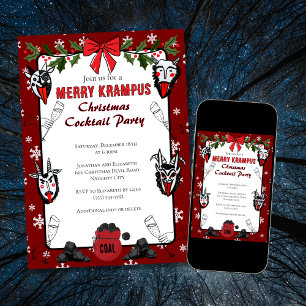 Invitation Fête de Cocktail de Noël Merry Krampus Dessiné à l