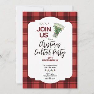 Invitation Fête de Cocktail de Noël Plaid Festif