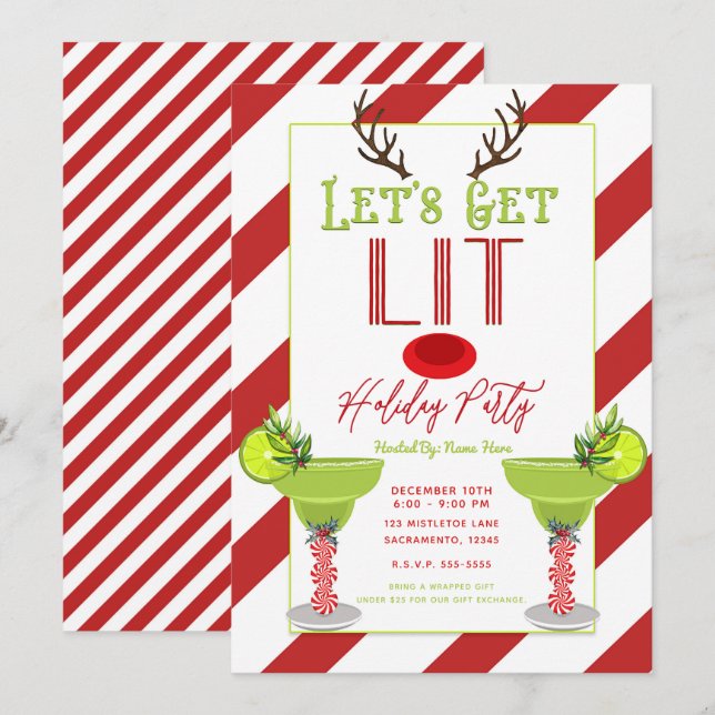 Invitation Fête de Cocktail de Noël Renne Allons En Fête (Devant / Derrière)
