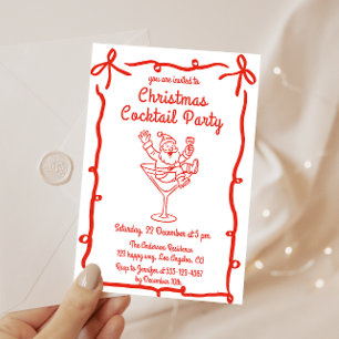 Invitation Fête de cocktail de Noël rétro avec le Père Noël