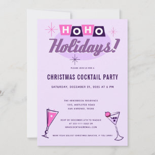 Invitation Fête de cocktail de Noël rose moderne du milieu du