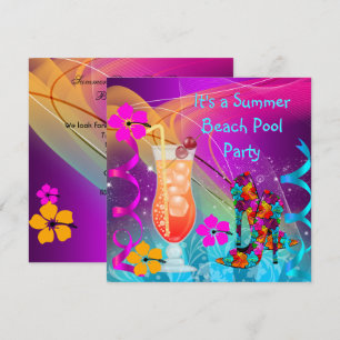 Invitation Fête de cocktail de plage de piscine rose sarcelle