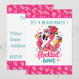 Invitation Fête de cocktail de plage drôle de flamant rose