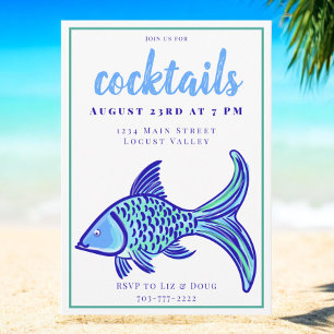 Invitation Fête de cocktail de poissons bleus preppy 