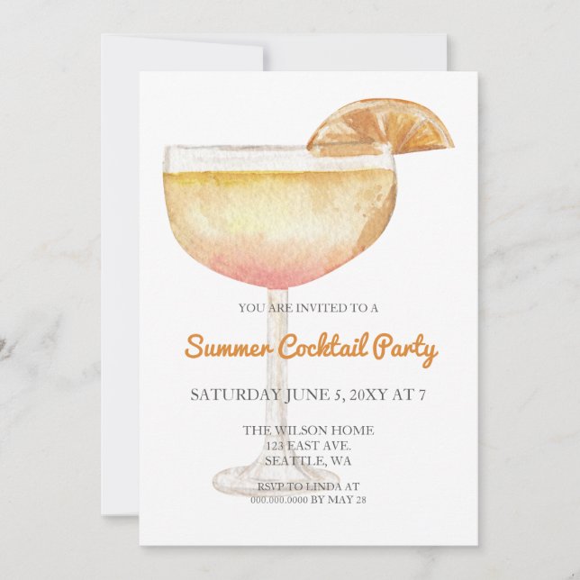 Invitation Fête de Cocktail d'Été Moderne Simple Tendance (Devant)
