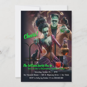Invitation Fête de cocktail d'Halloween, Frankenstein & la ma