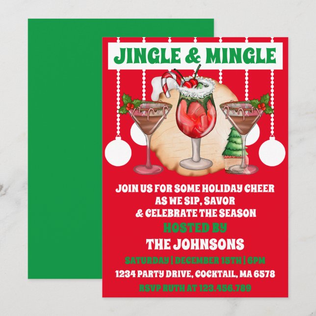Invitation Fête De Cocktail Moderne Jingle Et Mingle (Devant / Derrière)