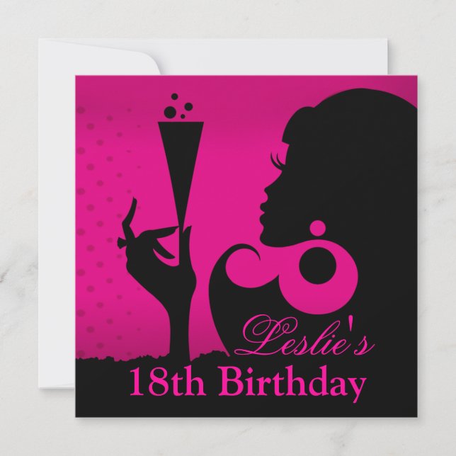 Invitation Fête de Cocktail pour 18 ans fuschia (Devant)