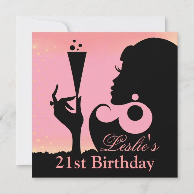 Invitation Fête de Cocktail pour 21 ans rose (Devant)