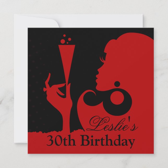 Invitation Fête de cocktail pour 30 ans rouge (Devant)