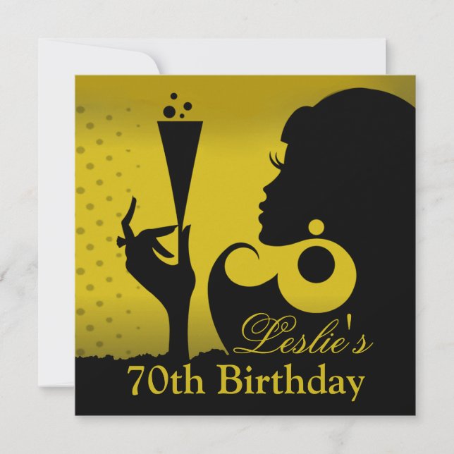 Invitation Fête de cocktail pour 70 ans jaune (Devant)