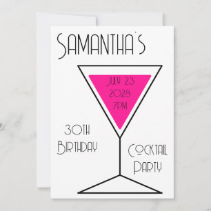 Invitation Fête de Cocktail pour les 30 ans Noir Blanc Rose C