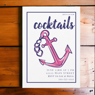 Invitation Fête de cocktail prépa rose marine ancre 