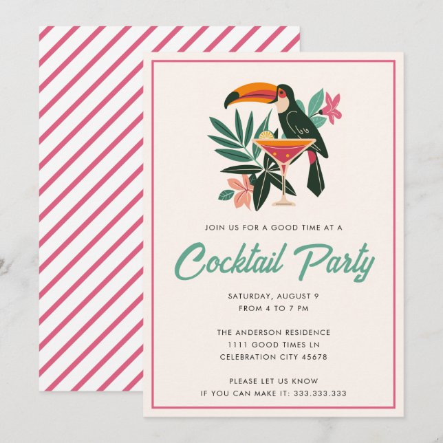 Invitation Fête de cocktail tropical dans le jardin Boissons  (Devant / Derrière)