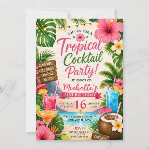 Invitation Fête de Cocktail Tropical sur la Plage 21e Anniver