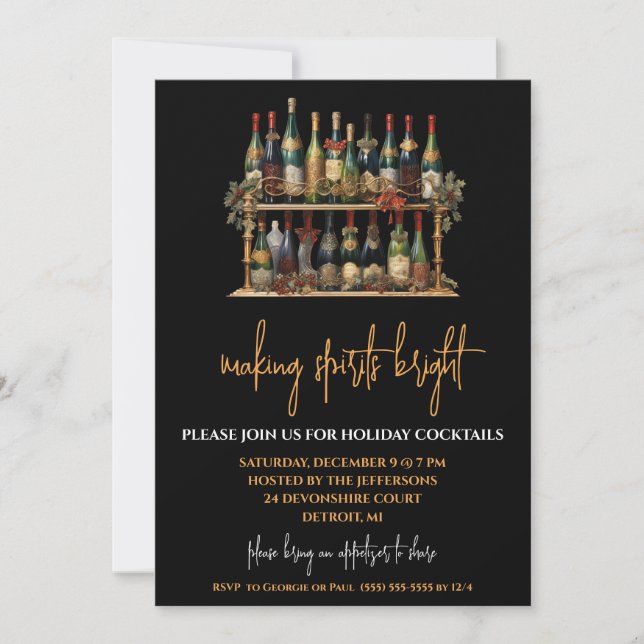 Invitation Fête de cocktails Champagne, Un Spirits Lumineux (Devant)
