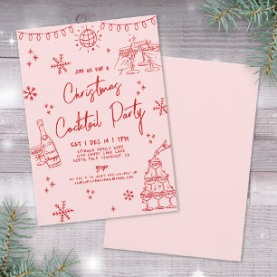 Invitation Fête de cocktails de Noël fantaisiste dessinée à l