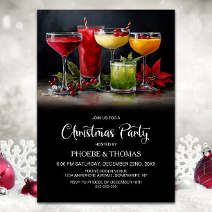 Invitation Fête de cocktails de Noël Poinsettia
