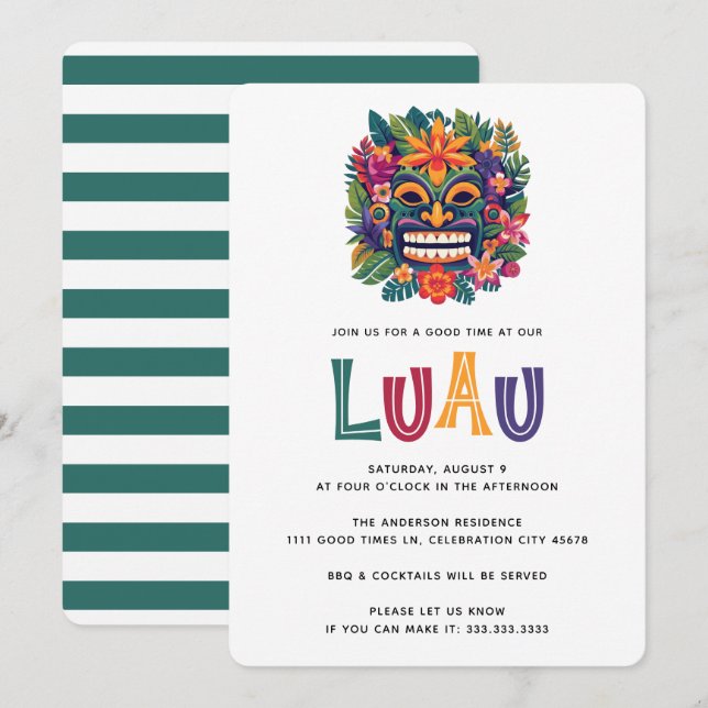 Invitation Fête de cocktails Tiki Luau Tropical moderne été (Devant / Derrière)