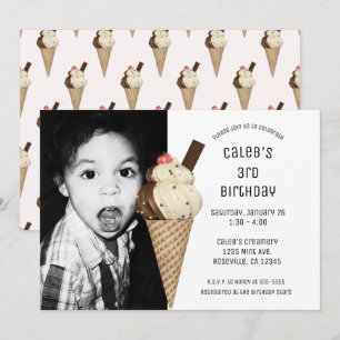 Invitation Fête de cônes de glace personnalisée photo d'anniv