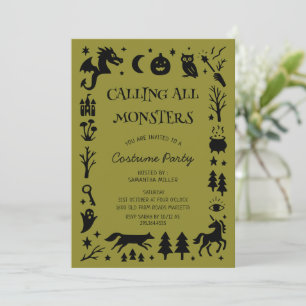 Invitation Fête de costumes d'Halloween appelant tous les mon