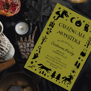 Invitation Fête de costumes d'Halloween appelant tous les mon