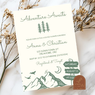 Invitation Fête de couple aventureuse et fantaisiste dessinée