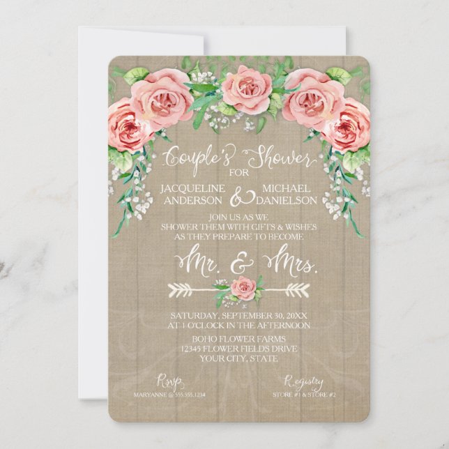 Invitation Fête de Couple BOHO Couronne de Fleurs Baby's Brea (Devant)