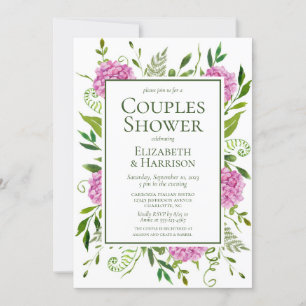 Invitation Fête de couples aux hortensias roses