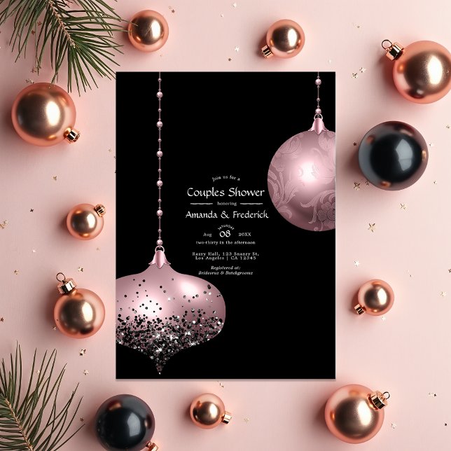 Invitation Fête de couples de Noël Rose Pâle et Or Rose (Blush Pink and Rose Gold Christmas Couples Shower Invitation)