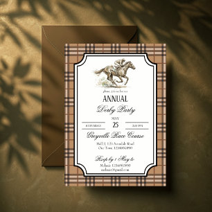 Invitation Fête de courses de chevaux de Derby élégant gingha