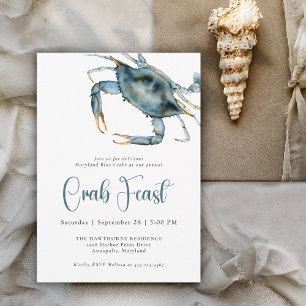Invitation Fête de crabe Aquarelle Crabe bleu