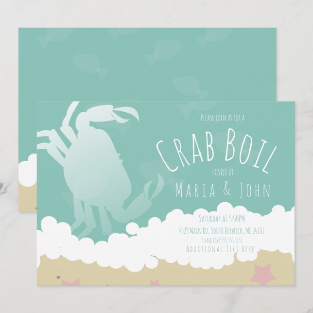 Invitation Fête de Crabe Blanc Bouillonnant Sable  (Devant / Derrière)