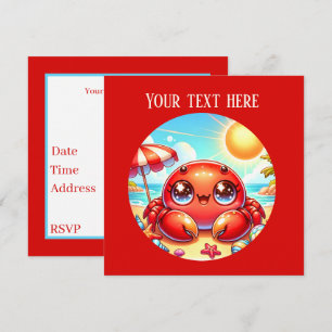 Invitation Fête de crabe de plage mignonne