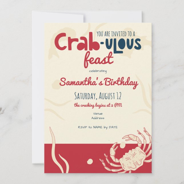 Invitation Fête de Crabe Fête de Fruits de Mer Réunion de Fam (Devant)