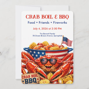 Invitation Fête de crabe patriotique - Fête de fruits de mer
