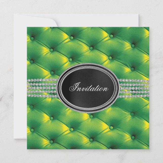 Invitation Fête de Cravate noire en diamant noir vert citron (Devant)