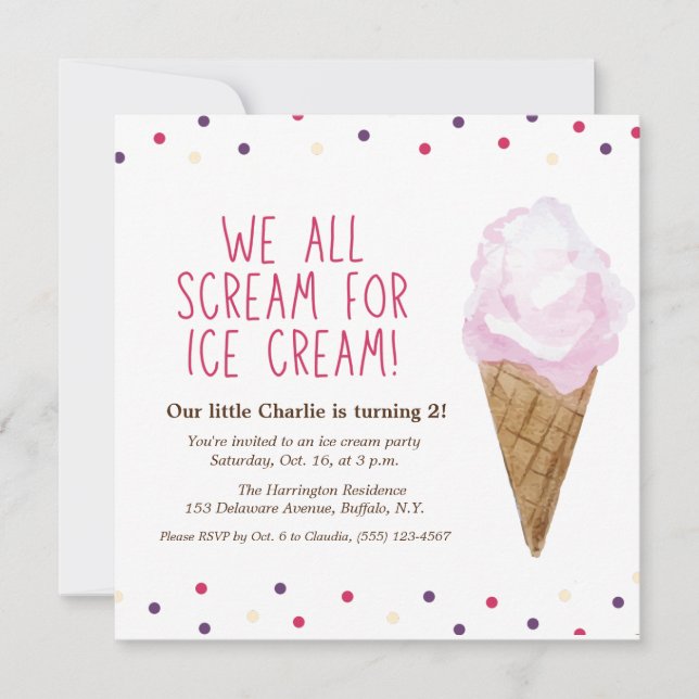 Invitation Fête de crème glacée rétro illustrée à la main (Devant)