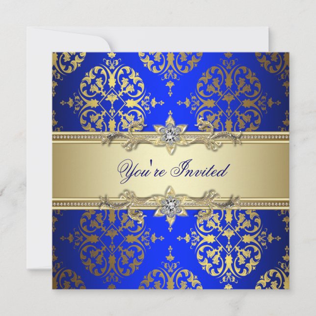 Invitation Fête de Damas Or Bleu (Devant)