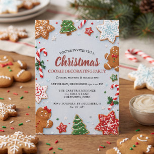 Invitation Fête de Décoration de Biscuits de Noël Aquarelle