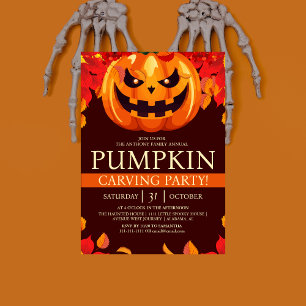 Invitation Fête de Décoration de Citrouille de Feuilles d'Aut
