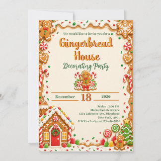 Invitation Fête de décoration de maison en pain d'épices