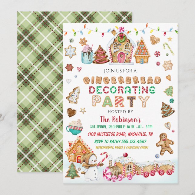 Invitation Fête de décoration en pain d'épices de Noël (Devant / Derrière)